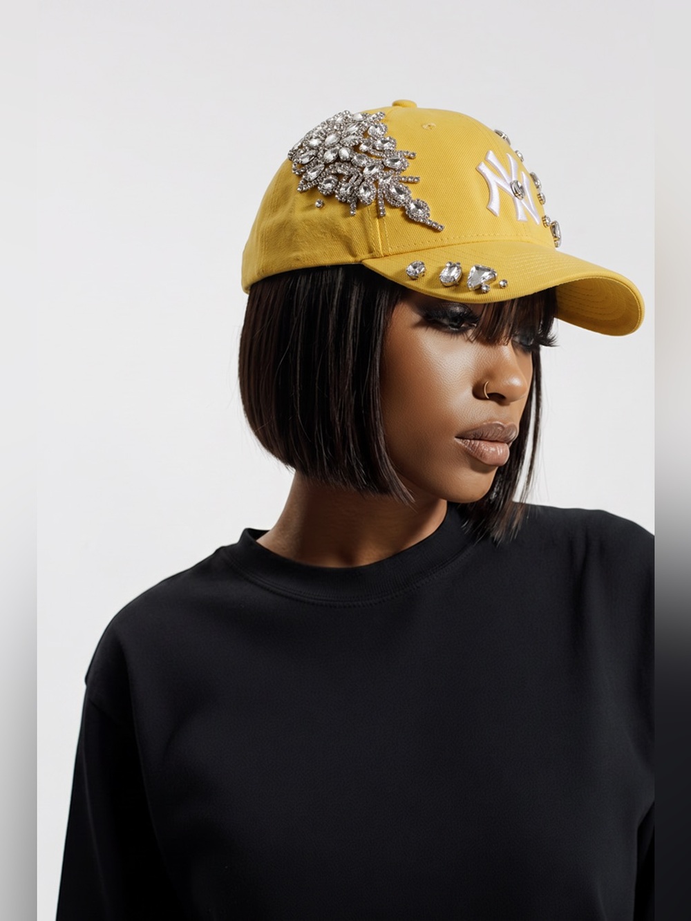 Upcycled NY Yankee women’s Embellished Yellow Baseball Cap size M/L